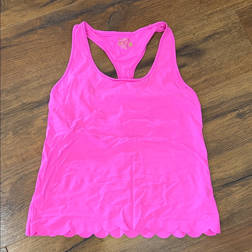 Lilly Pulitzer Luxletic Bright Pink Racerback Tank with Scalloped Hem